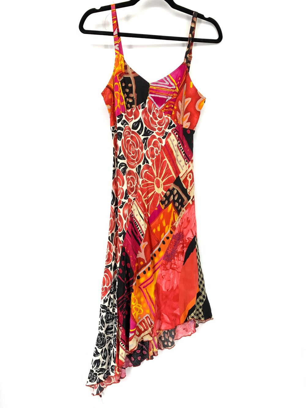 VTG Jams World Asymmetrical Hem Midi Dress Womens Sz XS Multicolor Patchwork